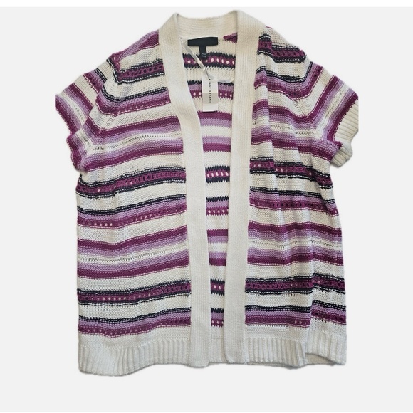 Lane Bryant Cardigan Sweater Womens 10/12 Purple Striped Open Front Short Sleeve - Picture 9 of 10